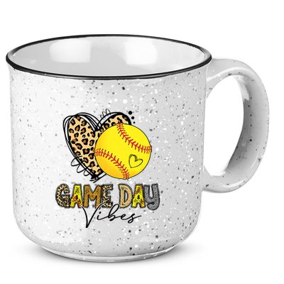 Bleached Softball Game Day Vibes Leopard Heart Headband Mom 15oz Campfire Ceramic Mug