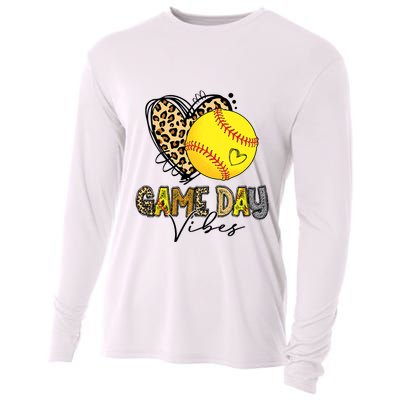 Bleached Softball Game Day Vibes Leopard Heart Headband Mom Cooling Performance Long Sleeve Crew