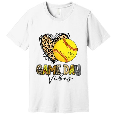 Bleached Softball Game Day Vibes Leopard Heart Headband Mom Premium T-Shirt