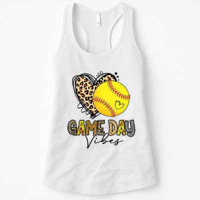Bleached Softball Game Day Vibes Leopard Heart Headband Mom Womens Tank Top