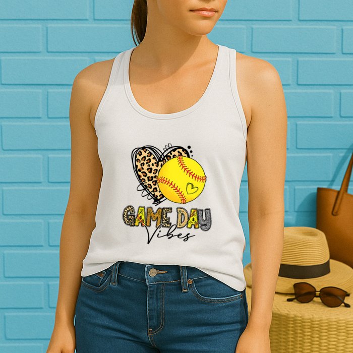 Bleached Softball Game Day Vibes Leopard Heart Headband Mom Womens Tank Top