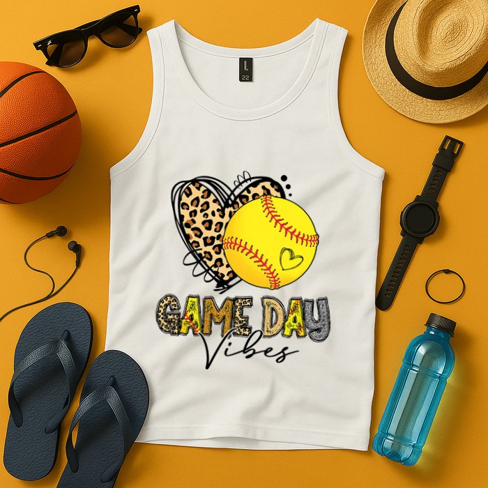 Bleached Softball Game Day Vibes Leopard Heart Headband Mom Tank Top