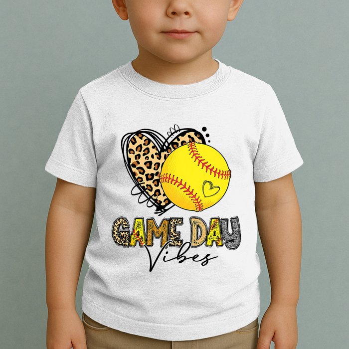 Bleached Softball Game Day Vibes Leopard Heart Headband Mom Toddler T-Shirt