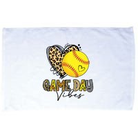 Bleached Softball Game Day Vibes Leopard Heart Headband Mom Microfiber Hand Towel