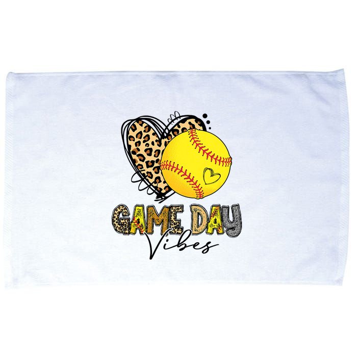 Bleached Softball Game Day Vibes Leopard Heart Headband Mom Microfiber Hand Towel