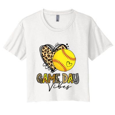 Bleached Softball Game Day Vibes Leopard Heart Headband Mom Crop Top