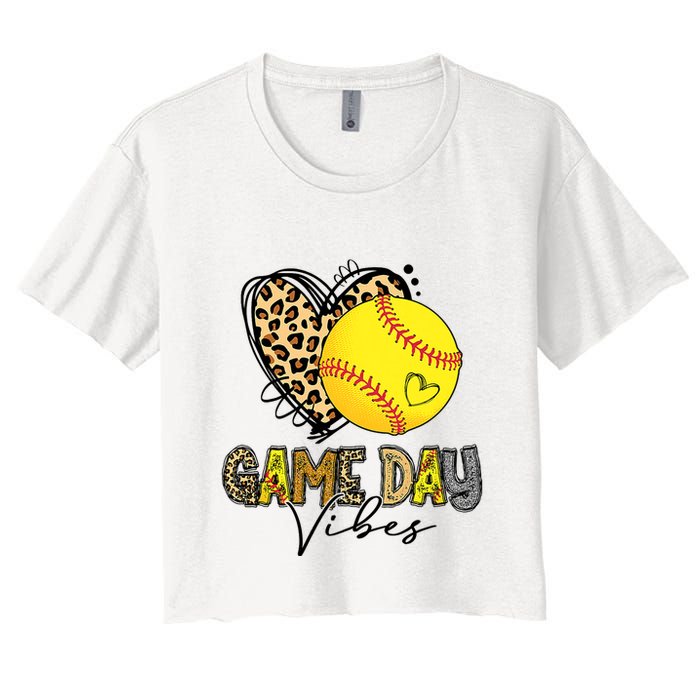 Bleached Softball Game Day Vibes Leopard Heart Headband Mom Crop Top