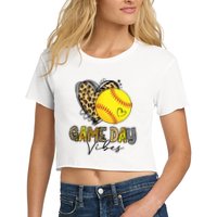 Bleached Softball Game Day Vibes Leopard Heart Headband Mom Crop Top