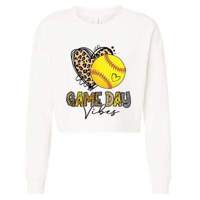 Bleached Softball Game Day Vibes Leopard Heart Headband Mom Cropped Pullover Crew