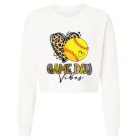 Bleached Softball Game Day Vibes Leopard Heart Headband Mom Cropped Pullover Crew
