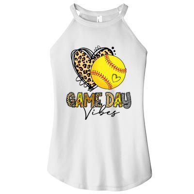 Bleached Softball Game Day Vibes Leopard Heart Headband Mom Women's Perfect Tri Rocker Tank