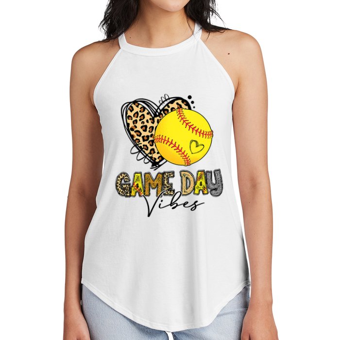 Bleached Softball Game Day Vibes Leopard Heart Headband Mom Women's Perfect Tri Rocker Tank