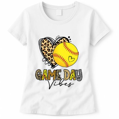 Bleached Softball Game Day Vibes Leopard Heart Headband Mom Womens T-Shirt
