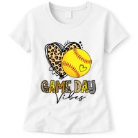 Bleached Softball Game Day Vibes Leopard Heart Headband Mom Womens T-Shirt