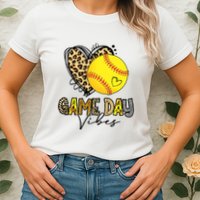 Bleached Softball Game Day Vibes Leopard Heart Headband Mom Womens T-Shirt