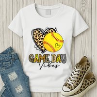 Bleached Softball Game Day Vibes Leopard Heart Headband Mom Womens T-Shirt