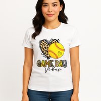 Bleached Softball Game Day Vibes Leopard Heart Headband Mom Womens T-Shirt