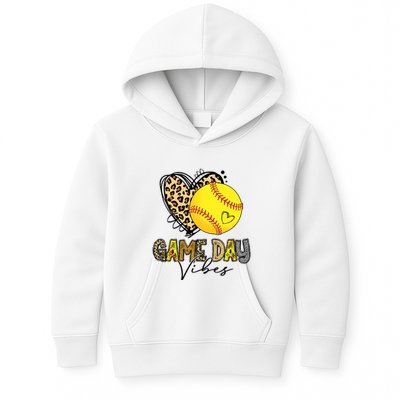 Bleached Softball Game Day Vibes Leopard Heart Headband Mom Kids Hoodie