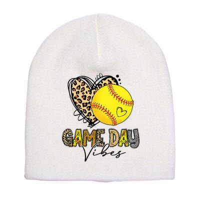 Bleached Softball Game Day Vibes Leopard Heart Headband Mom Short Acrylic Beanie