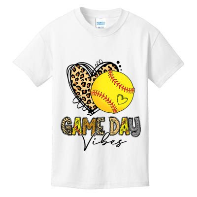 Bleached Softball Game Day Vibes Leopard Heart Headband Mom Kids T-Shirt