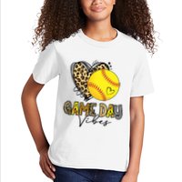 Bleached Softball Game Day Vibes Leopard Heart Headband Mom Kids T-Shirt