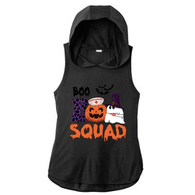 Boo Squad Halloween Nurse Pumpkin Jack O Lantern Ladies PosiCharge Tri-Blend Wicking Draft Hoodie Tank