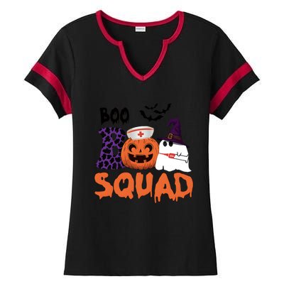 Boo Squad Halloween Nurse Pumpkin Jack O Lantern Ladies Halftime Notch Neck Tee