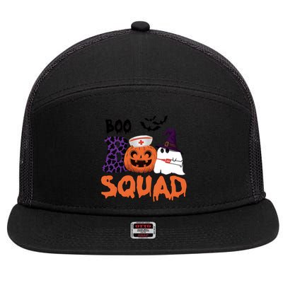 Boo Squad Halloween Nurse Pumpkin Jack O Lantern 7 Panel Mesh Trucker Snapback Hat