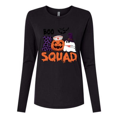 Boo Squad Halloween Nurse Pumpkin Jack O Lantern Womens Cotton Relaxed Long Sleeve T-Shirt