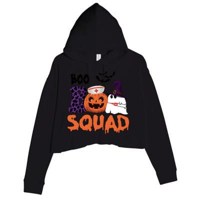 Boo Squad Halloween Nurse Pumpkin Jack O Lantern Crop Fleece Hoodie