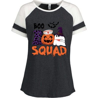 Boo Squad Halloween Nurse Pumpkin Jack O Lantern Enza Ladies Jersey Colorblock Tee