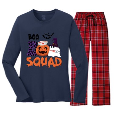 Boo Squad Halloween Nurse Pumpkin Jack O Lantern Women's Long Sleeve Flannel Pajama Set 