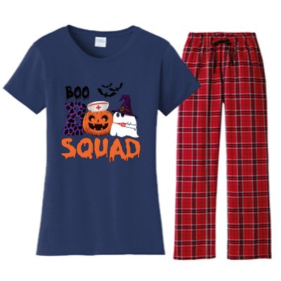 Boo Squad Halloween Nurse Pumpkin Jack O Lantern Women's Flannel Pajama Set