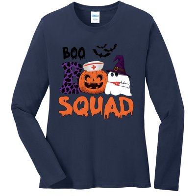 Boo Squad Halloween Nurse Pumpkin Jack O Lantern Ladies Long Sleeve Shirt