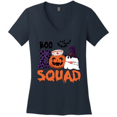 Boo Squad Halloween Nurse Pumpkin Jack O Lantern Women's V-Neck T-Shirt