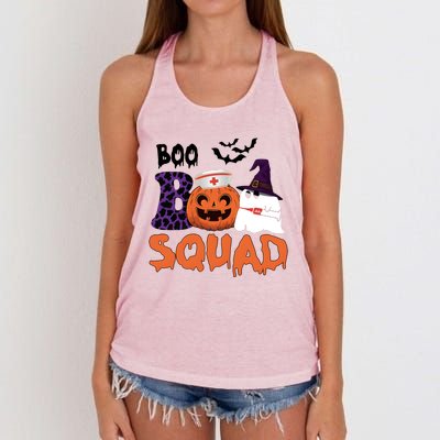 Boo Squad Halloween Nurse Pumpkin Jack O Lantern Women's Knotted Racerback Tank