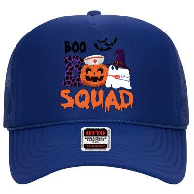 Boo Squad Halloween Nurse Pumpkin Jack O Lantern High Crown Mesh Back Trucker Hat