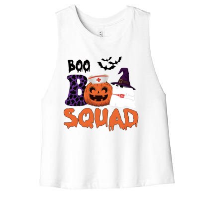 Boo Squad Halloween Nurse Pumpkin Jack O Lantern Women's Racerback Cropped Tank