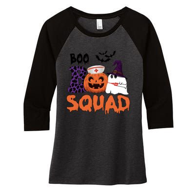 Boo Squad Halloween Nurse Pumpkin Jack O Lantern Women's Tri-Blend 3/4-Sleeve Raglan Shirt