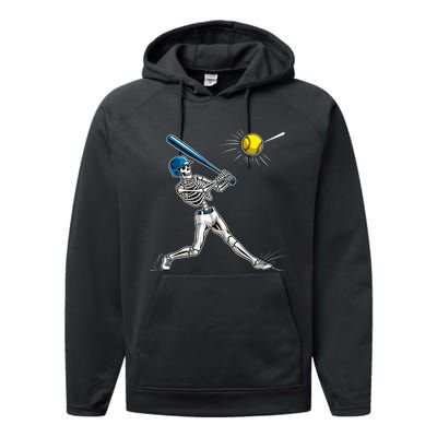 Baseball Skeleton Halloween Spooky Baseball Halloween Design Performance Fleece Hoodie