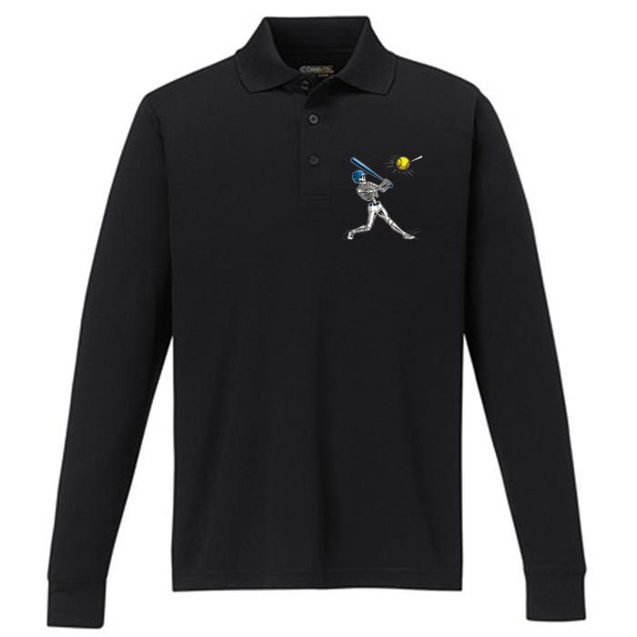 Baseball Skeleton Halloween Spooky Baseball Halloween Design Performance Long Sleeve Polo