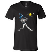 Baseball Skeleton Halloween Spooky Baseball Halloween Design V-Neck T-Shirt