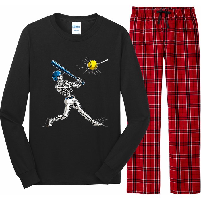 Baseball Skeleton Halloween Spooky Baseball Halloween Design Long Sleeve Pajama Set