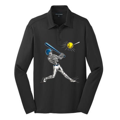 Baseball Skeleton Halloween Spooky Baseball Halloween Design Silk Touch Performance Long Sleeve Polo