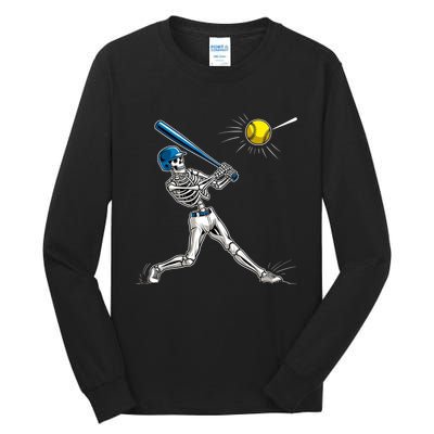 Baseball Skeleton Halloween Spooky Baseball Halloween Design Tall Long Sleeve T-Shirt