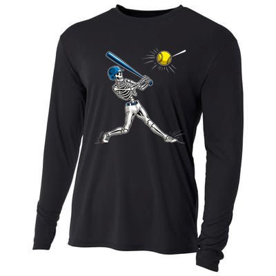 Baseball Skeleton Halloween Spooky Baseball Halloween Design Cooling Performance Long Sleeve Crew