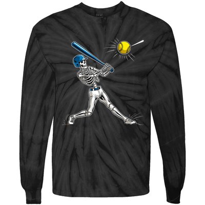 Baseball Skeleton Halloween Spooky Baseball Halloween Design Tie-Dye Long Sleeve Shirt