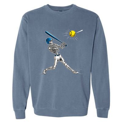 Baseball Skeleton Halloween Spooky Baseball Halloween Design Garment-Dyed Sweatshirt