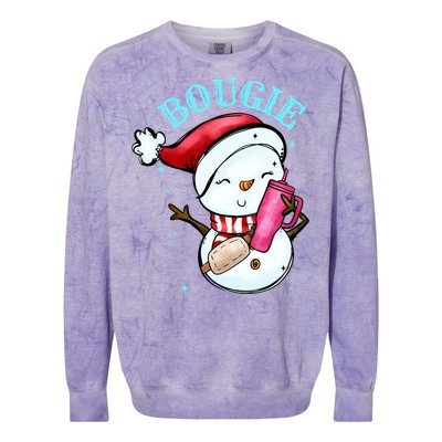 Bougie Snowman Holding A Tumbler Colorblast Crewneck Sweatshirt