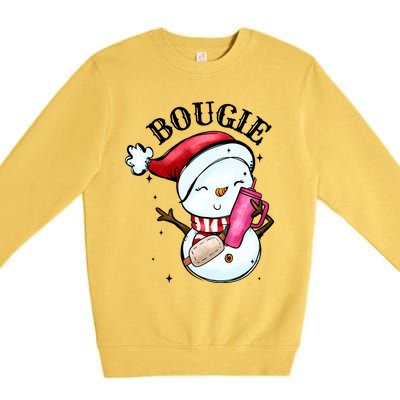 Bougie Snowman Holding A Tumbler Premium Crewneck Sweatshirt